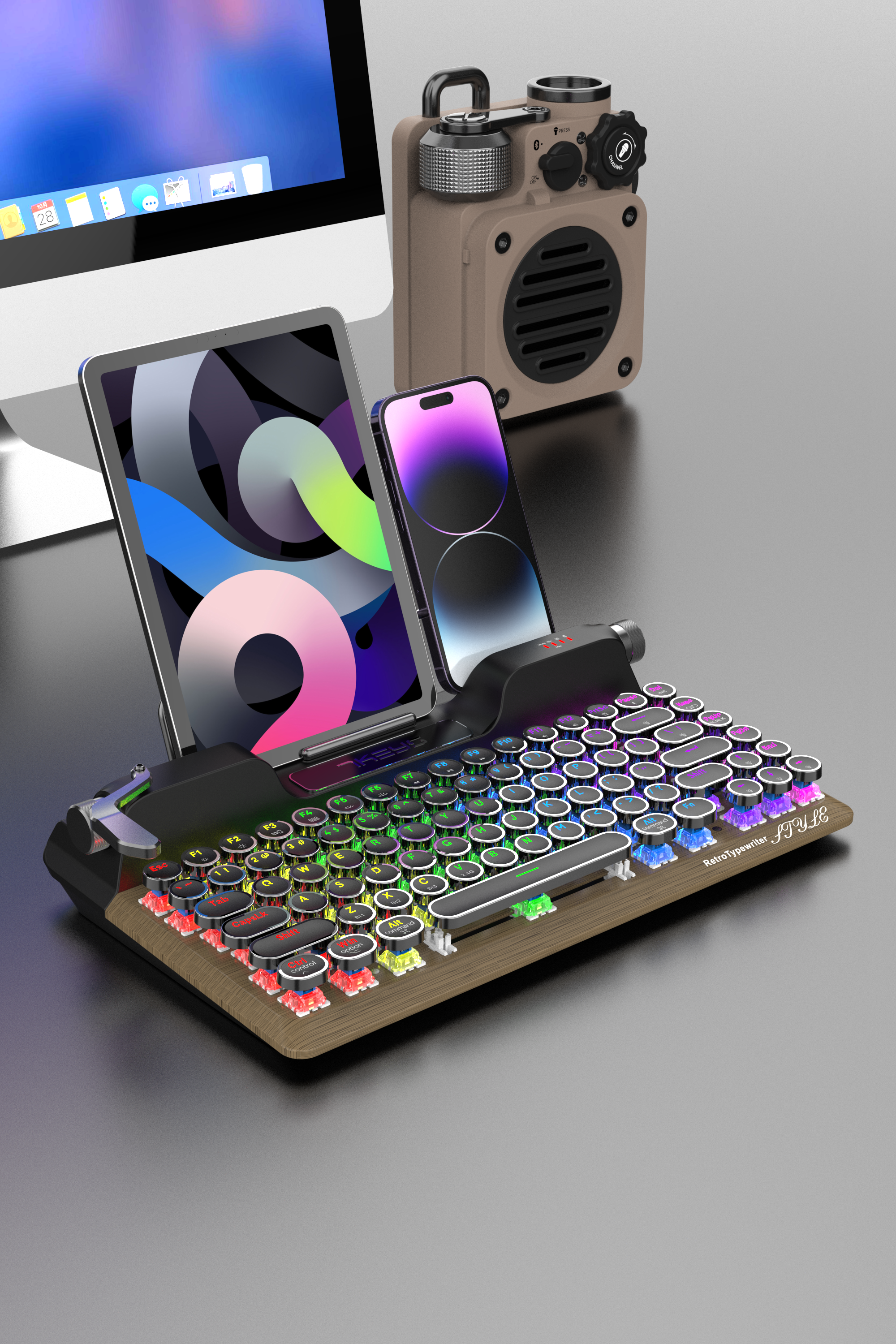 Retro Typewriter Keyboard，Round Key Cap，