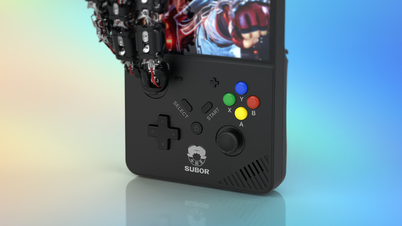 Little Overlord Game Machine，SUBOR，PSD game machine，Portable Handheld Computer，Fighting Arcade，Classic game console，SFC, red and white machine game，ID design，