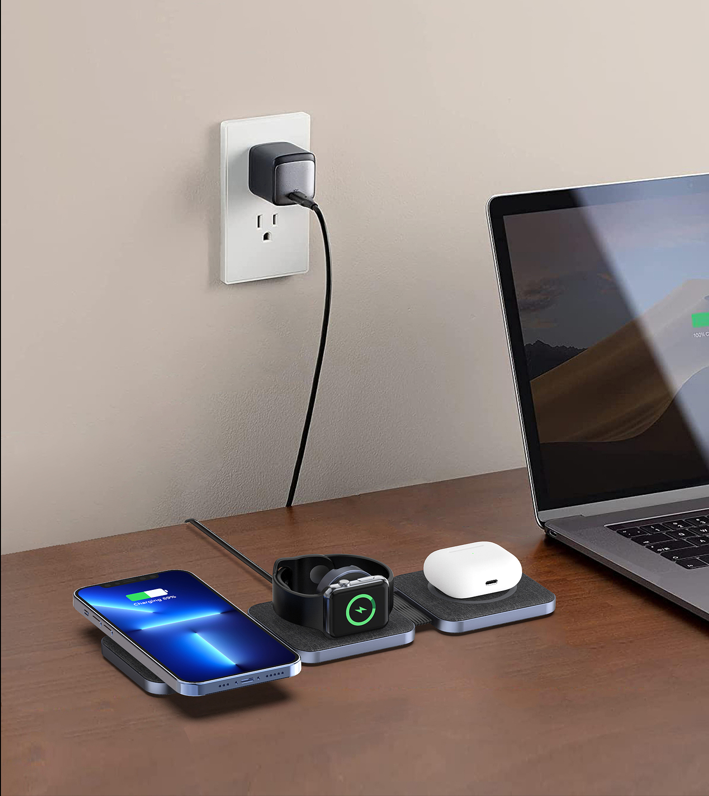 Magnetic three-in-one wireless charging，