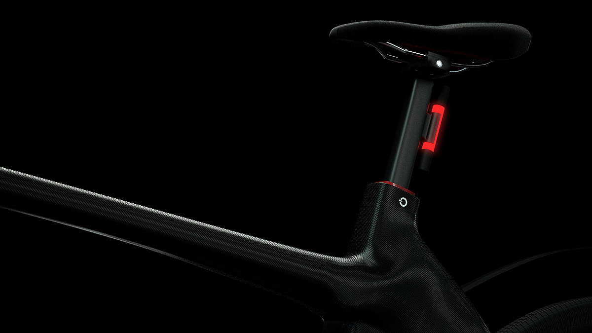 one:cycle，Bicycle，conceptual design，Red and black，Octane rendering，