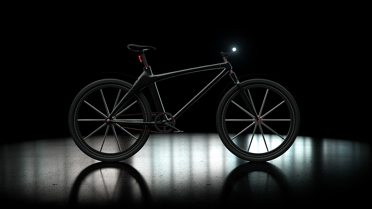 one:cycle，Bicycle，conceptual design，Red and black，Octane rendering，