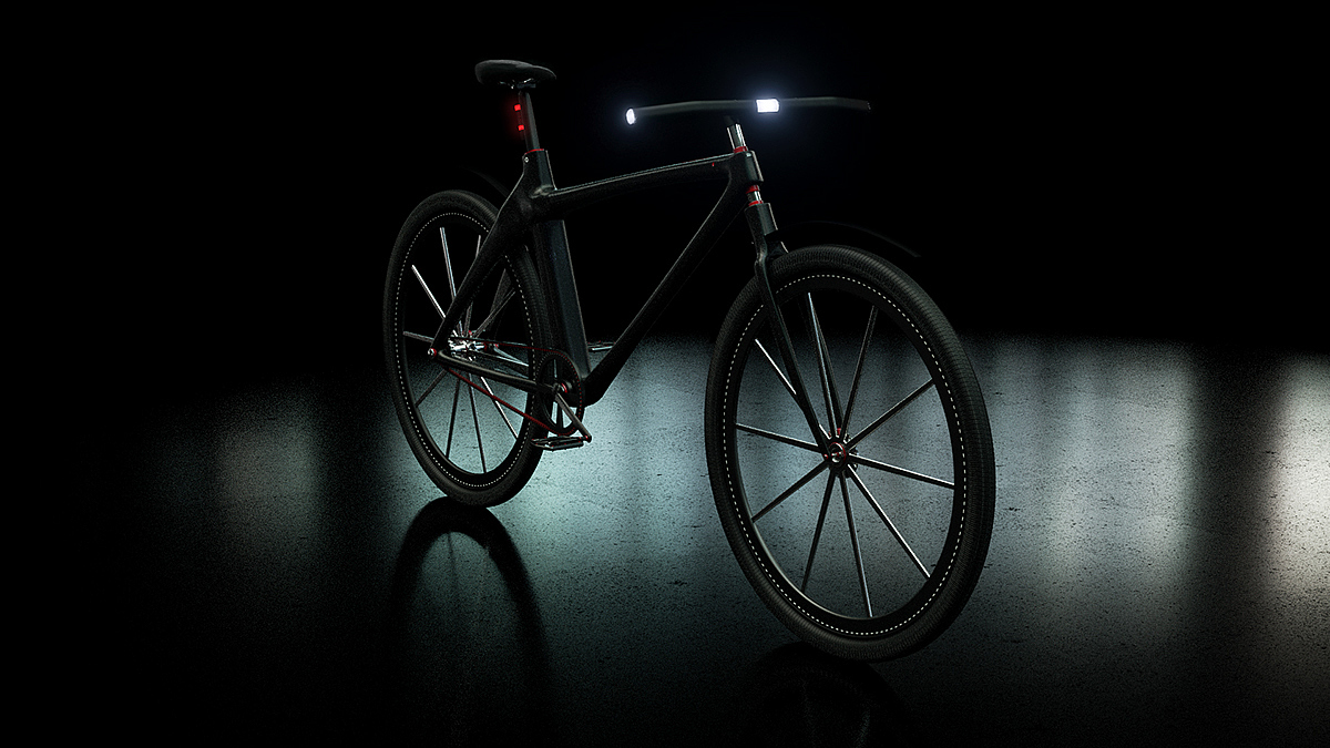 one:cycle，Bicycle，conceptual design，Red and black，Octane rendering，