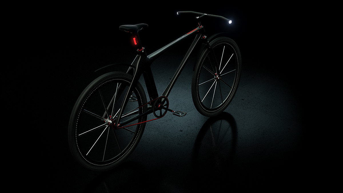 one:cycle，Bicycle，conceptual design，Red and black，Octane rendering，