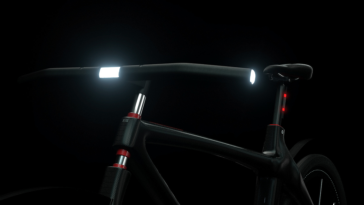 one:cycle，Bicycle，conceptual design，Red and black，Octane rendering，