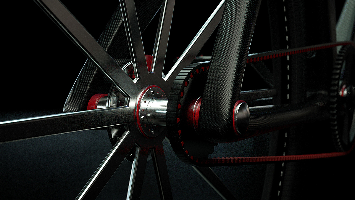 one:cycle，Bicycle，conceptual design，Red and black，Octane rendering，