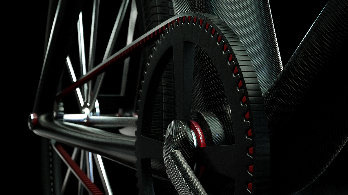 one:cycle，Bicycle，conceptual design，Red and black，Octane rendering，