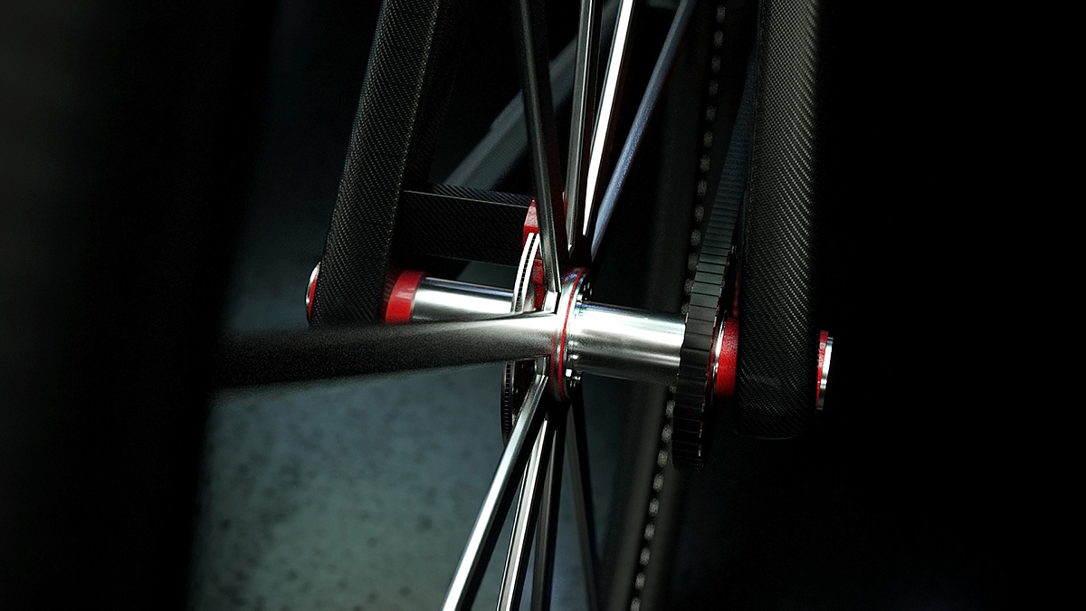 one:cycle，Bicycle，conceptual design，Red and black，Octane rendering，