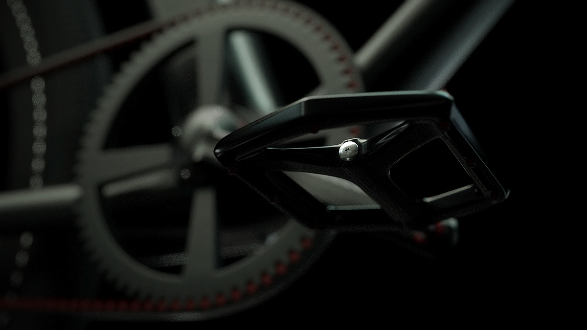 one:cycle，Bicycle，conceptual design，Red and black，Octane rendering，