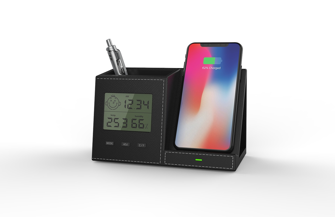 Wireless charging with clock pen container，