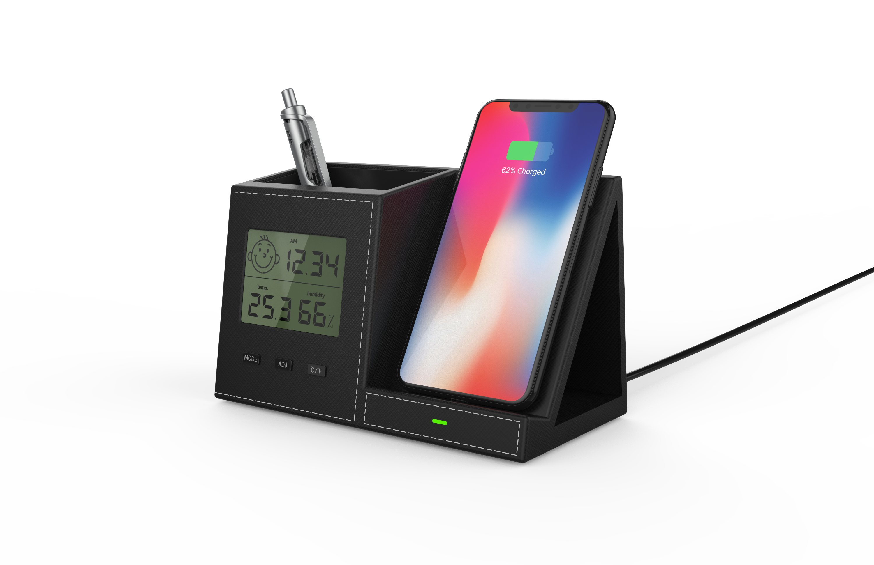 Wireless charging with clock pen container，