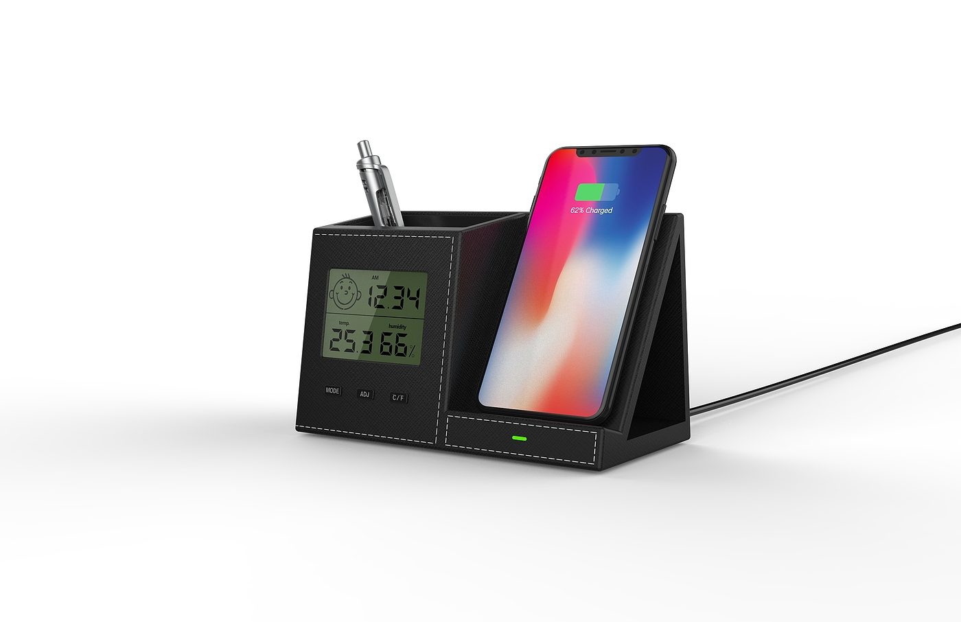 Wireless charging with clock pen container，