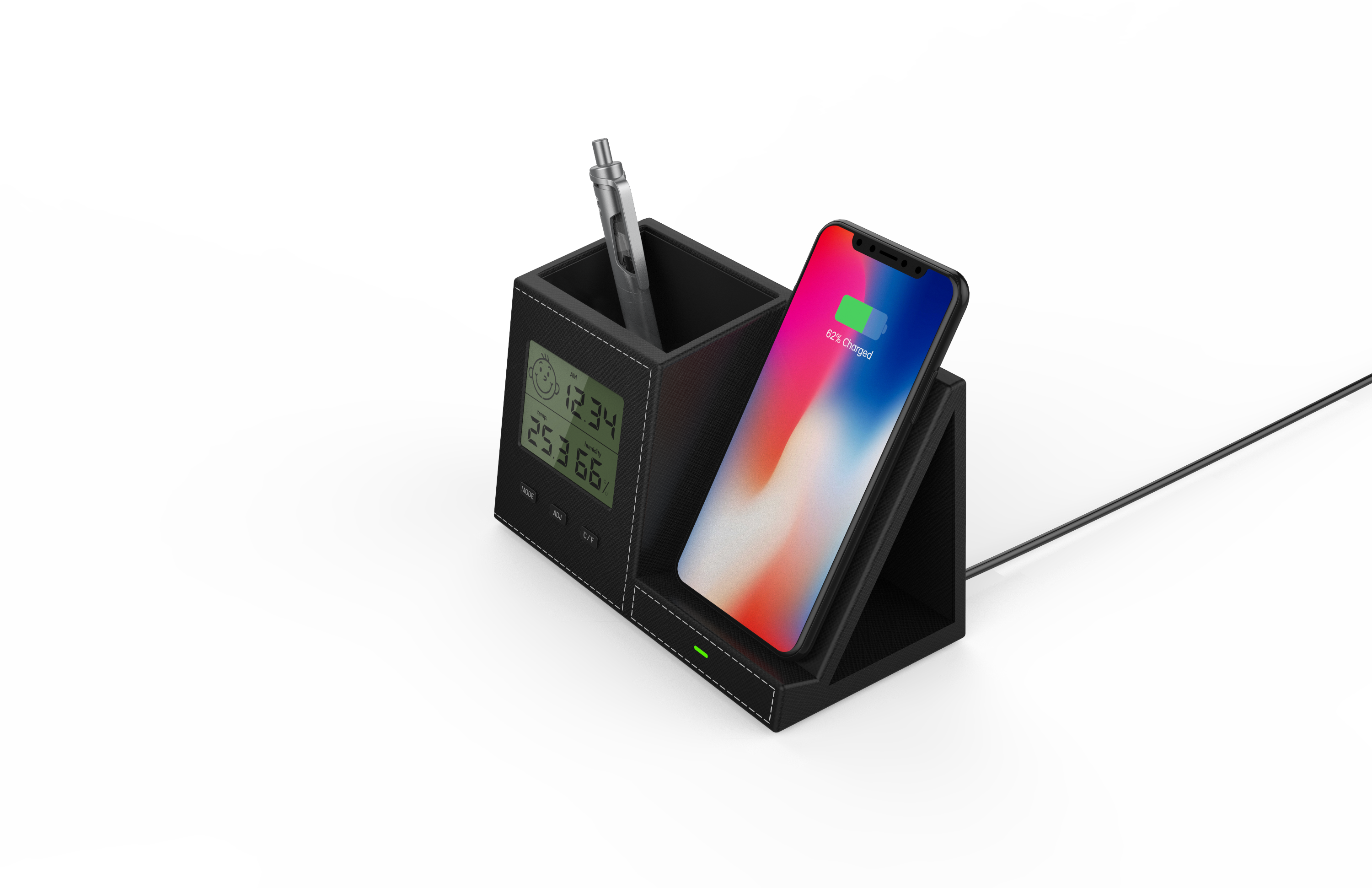 Wireless charging with clock pen container，