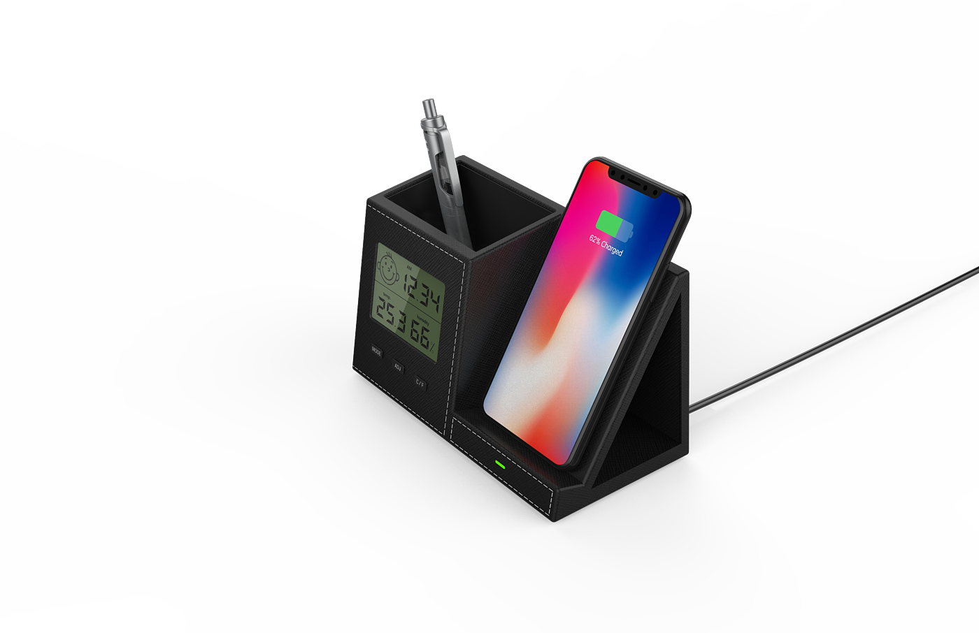 Wireless charging with clock pen container，