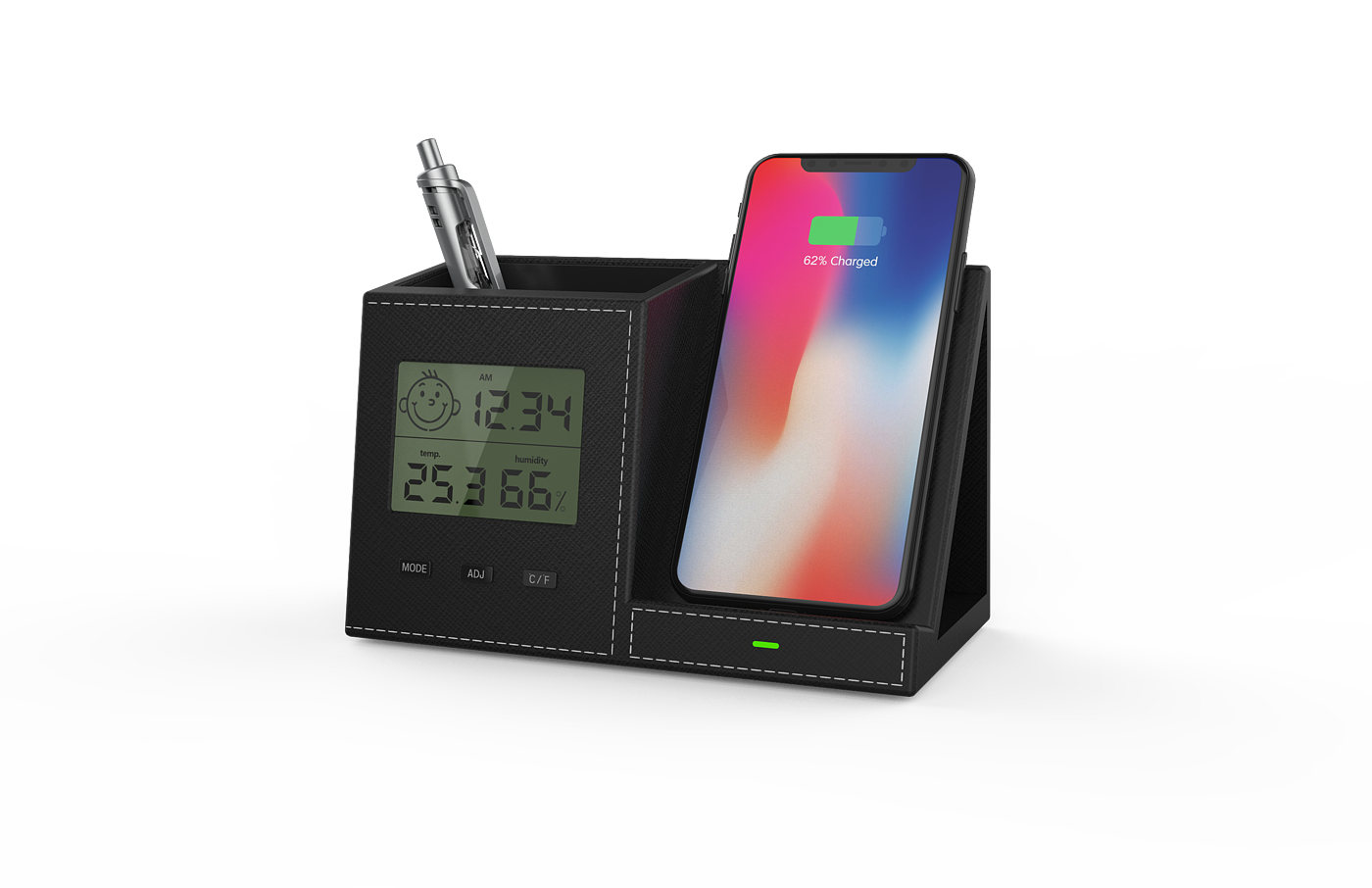 Wireless charging with clock pen container，