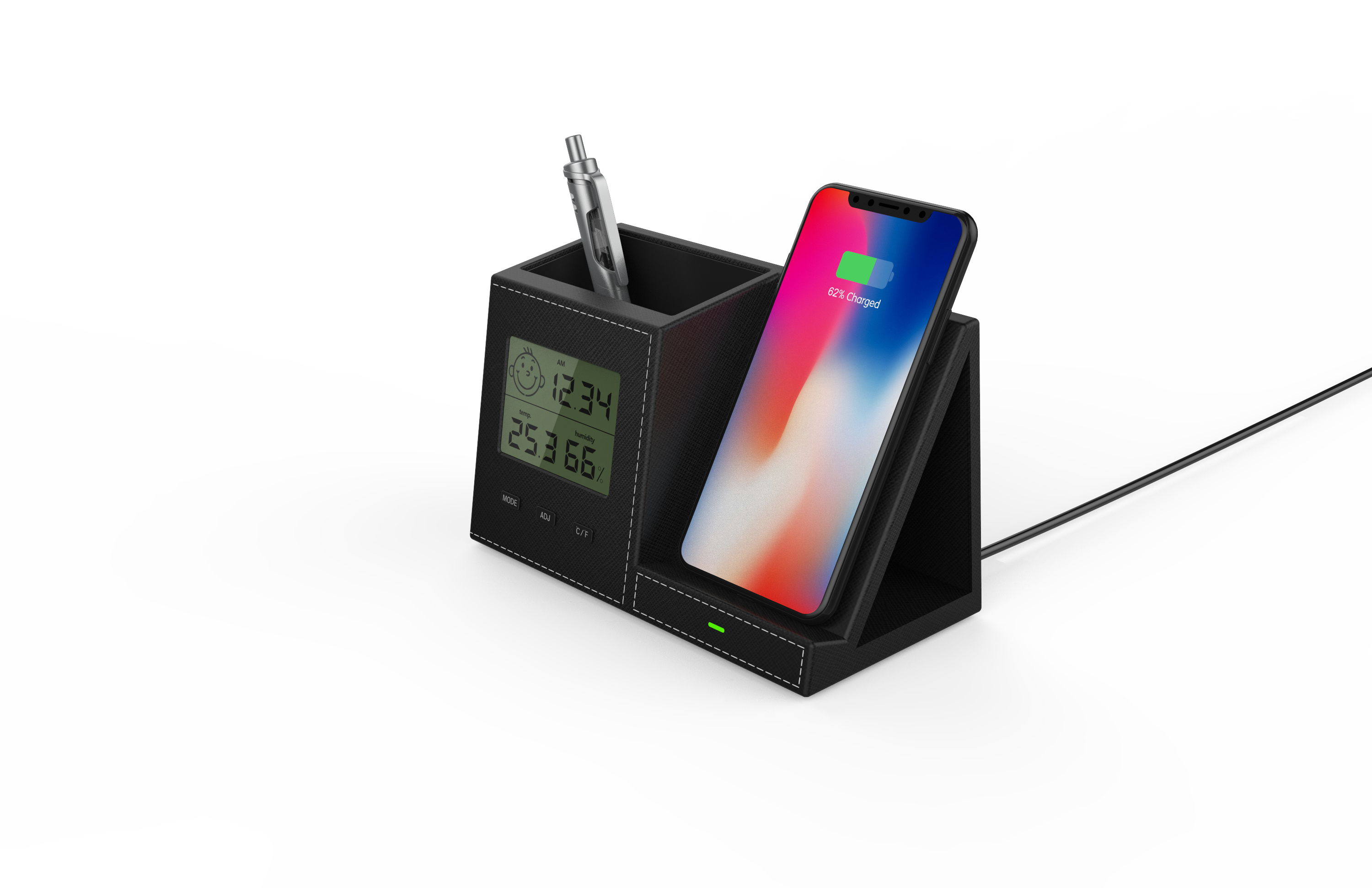 Wireless charging with clock pen container，