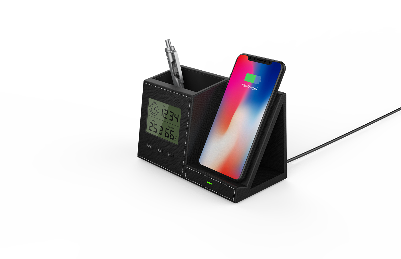 Wireless charging with clock pen container，