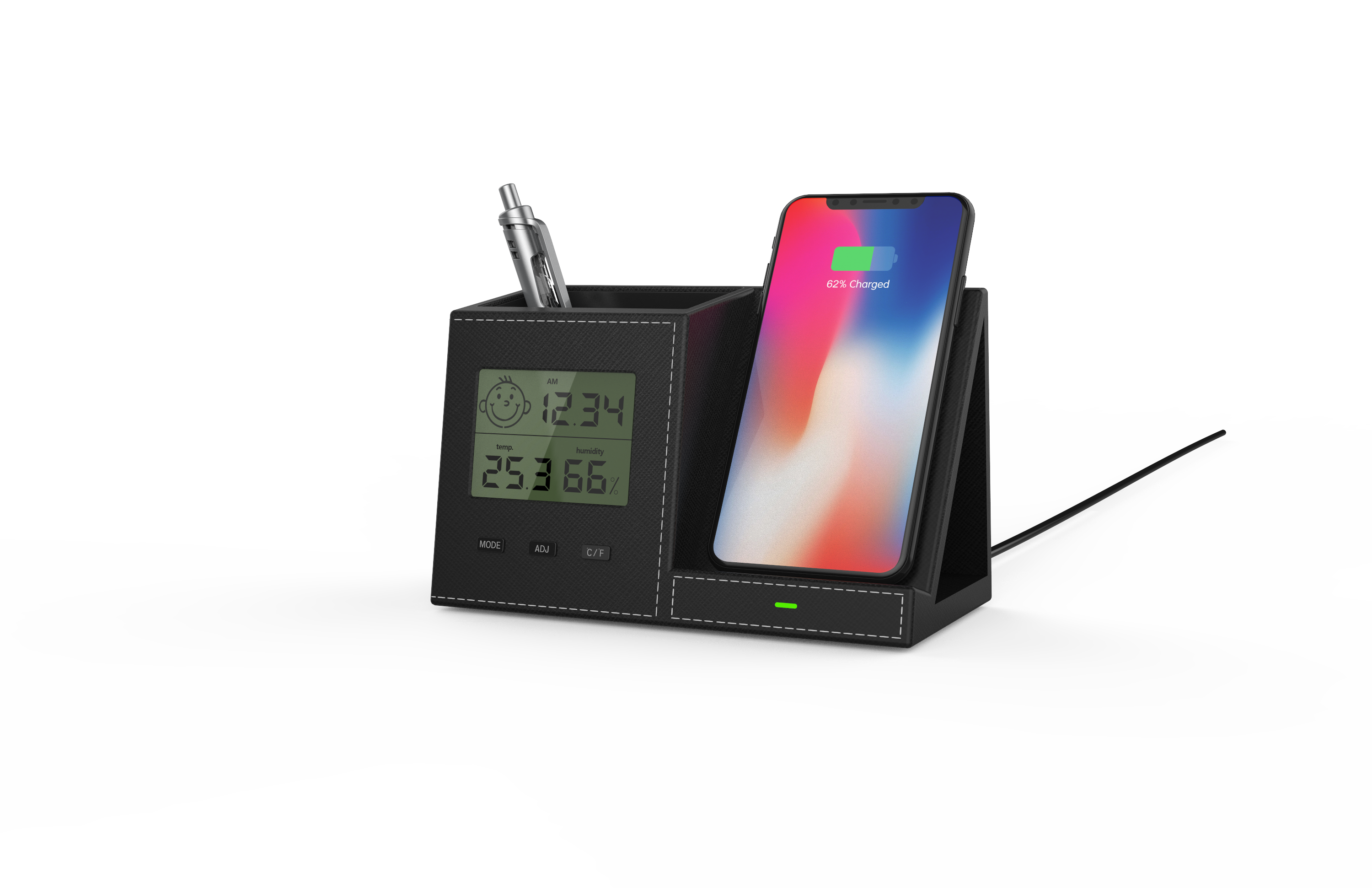 Wireless charging with clock pen container，