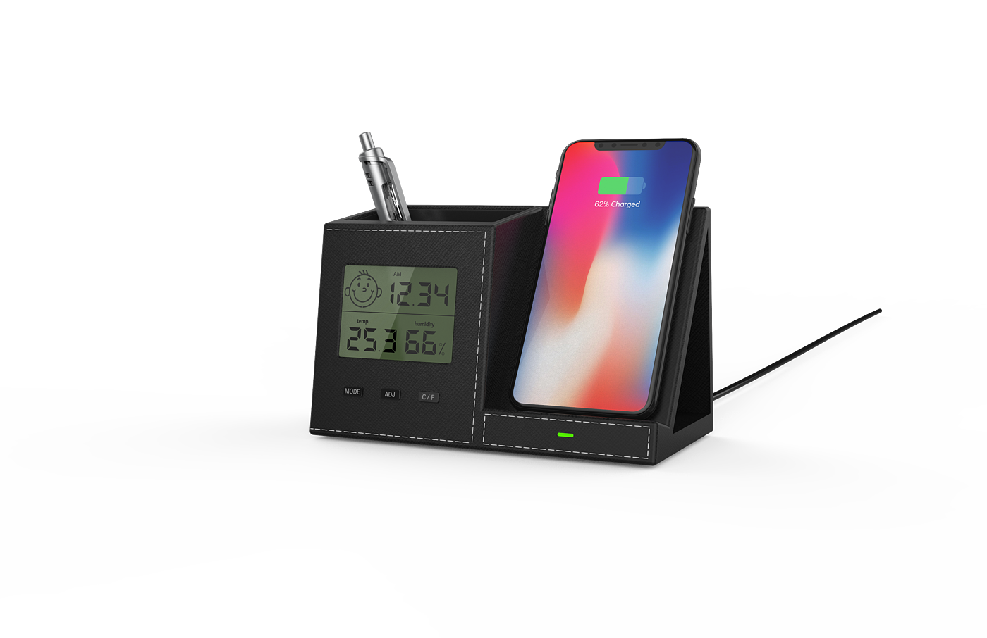 Wireless charging with clock pen container，