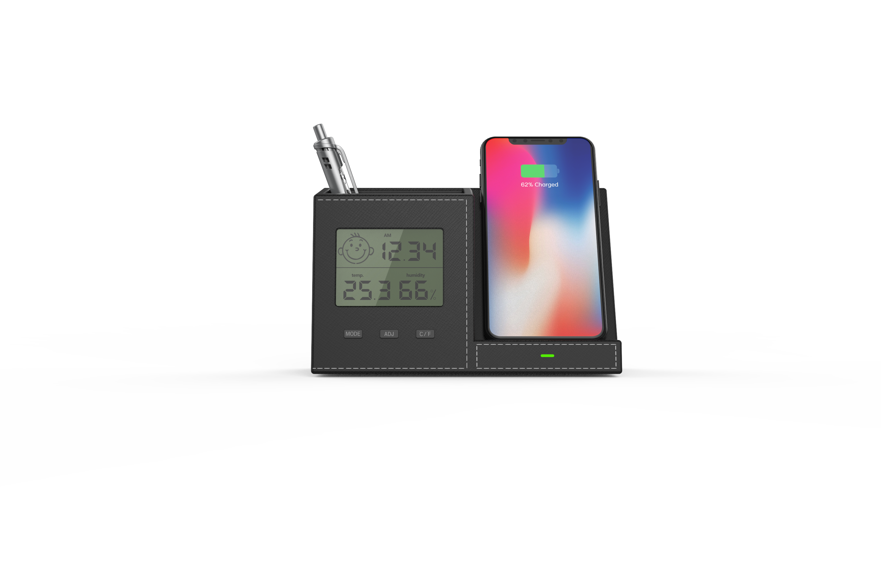 Wireless charging with clock pen container，