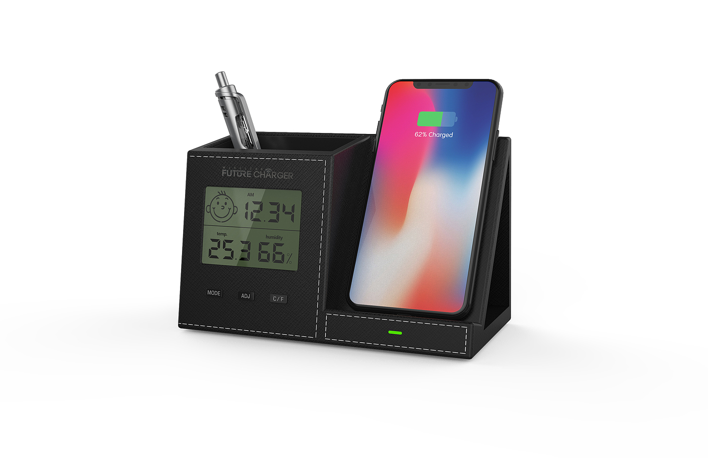 Wireless charging with clock pen container，