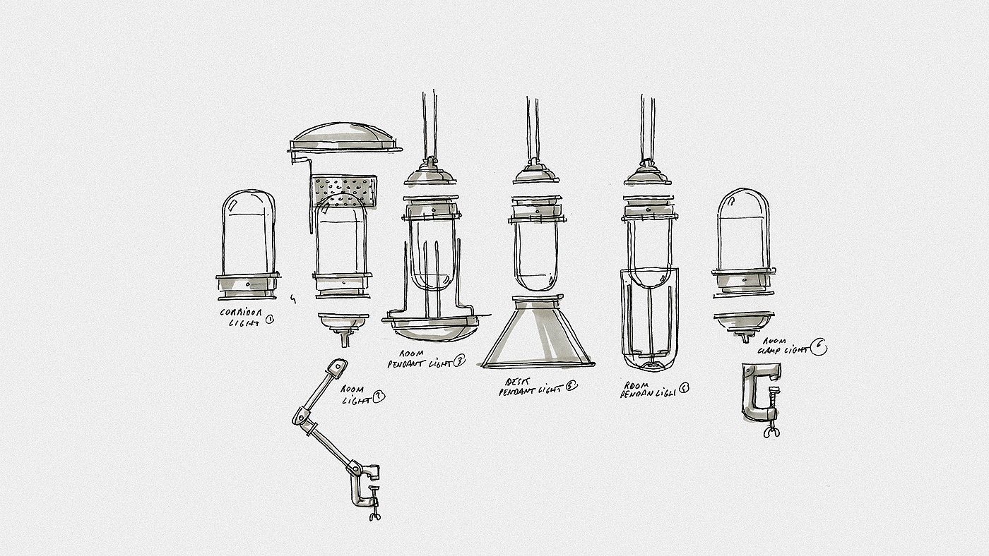 telescope，lamp，sketch，Hand drawn，