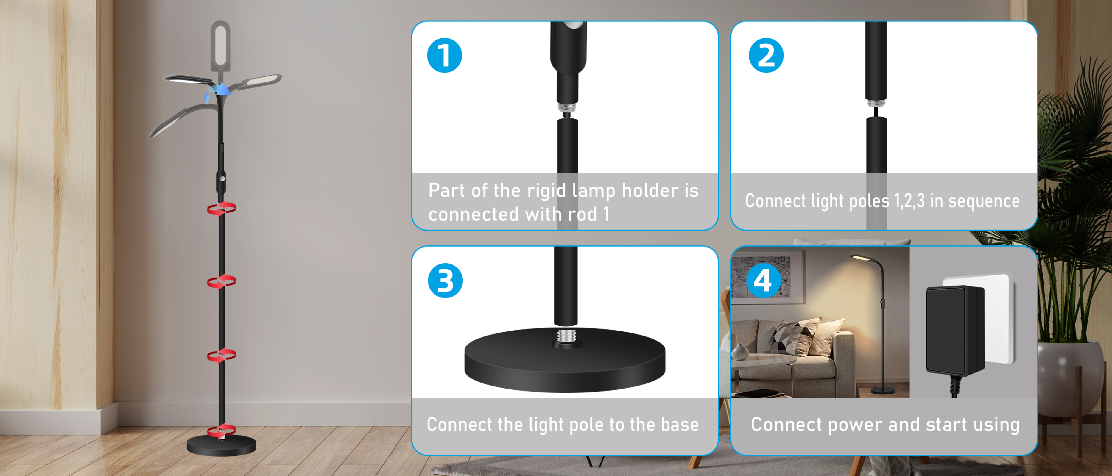 Floor lamp，Atmosphere lamp，GVVOO HOME: Sofa two-color floor lamp，LED floor lamp，