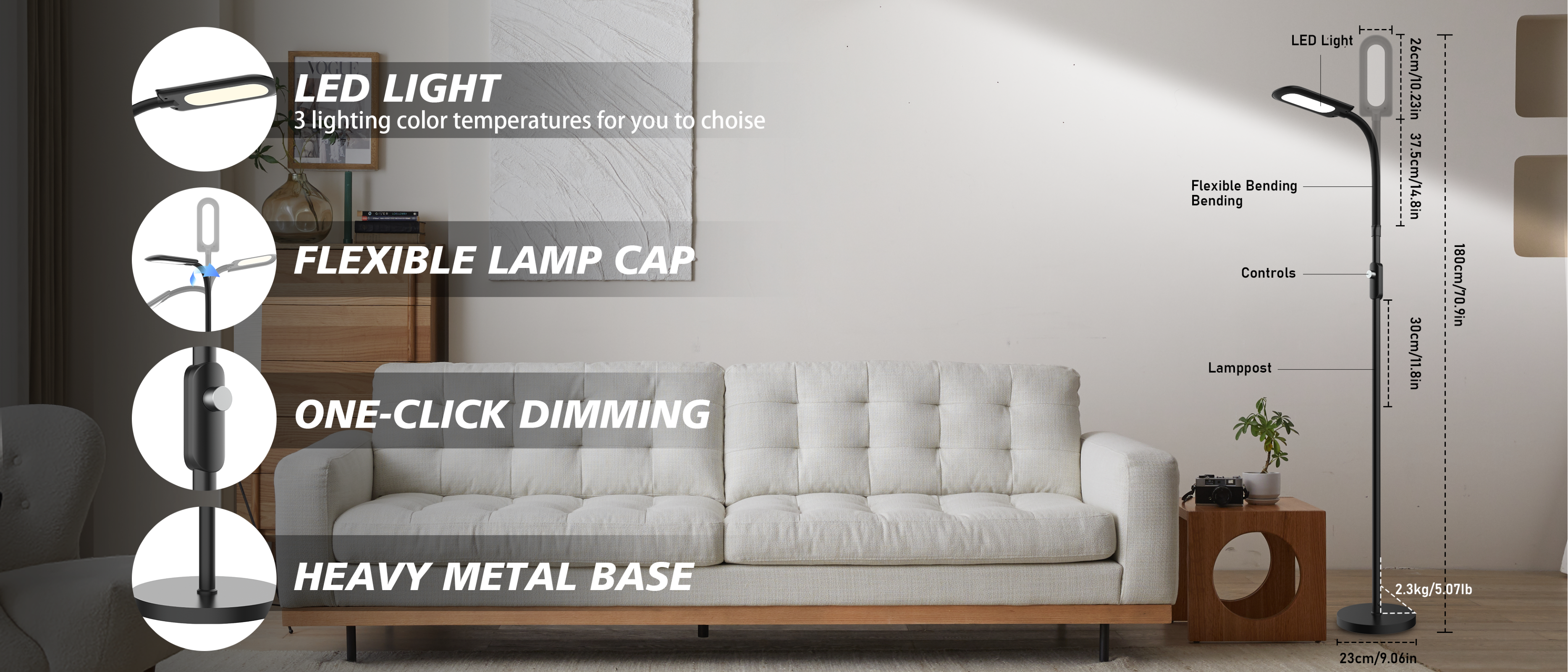 Floor lamp，Atmosphere lamp，GVVOO HOME: Sofa two-color floor lamp，LED floor lamp，