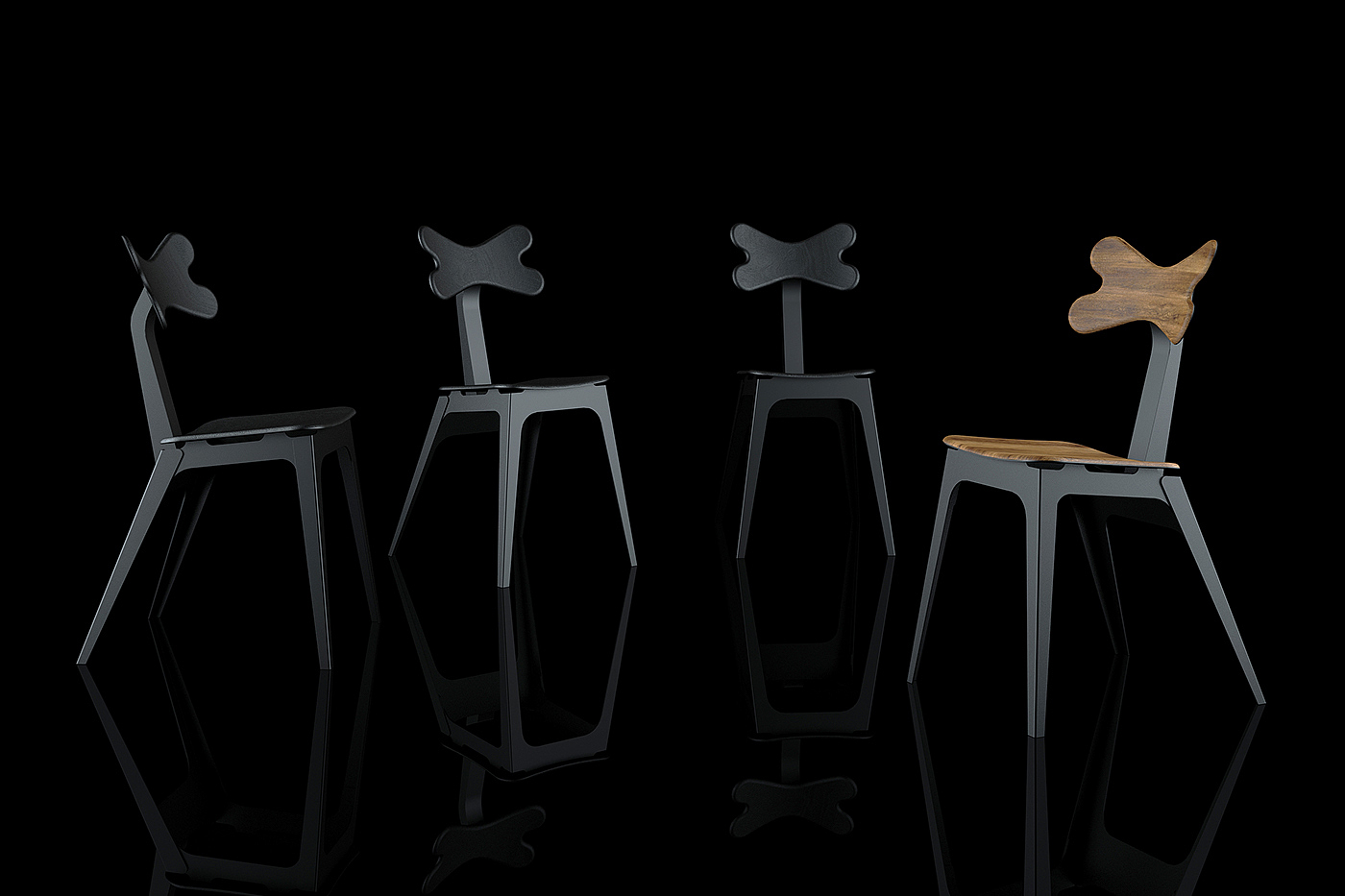 CIRRINA，椅子，黑色，钢材、木材，曲线，有趣，