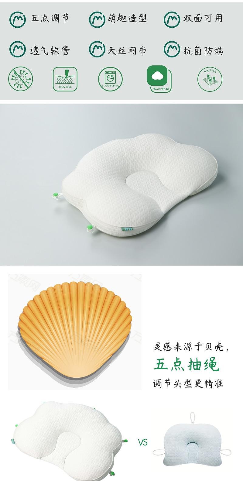 Baby pillow，Baby shaped pillow，0-6 months baby，Corrected head shape，Round head shape，