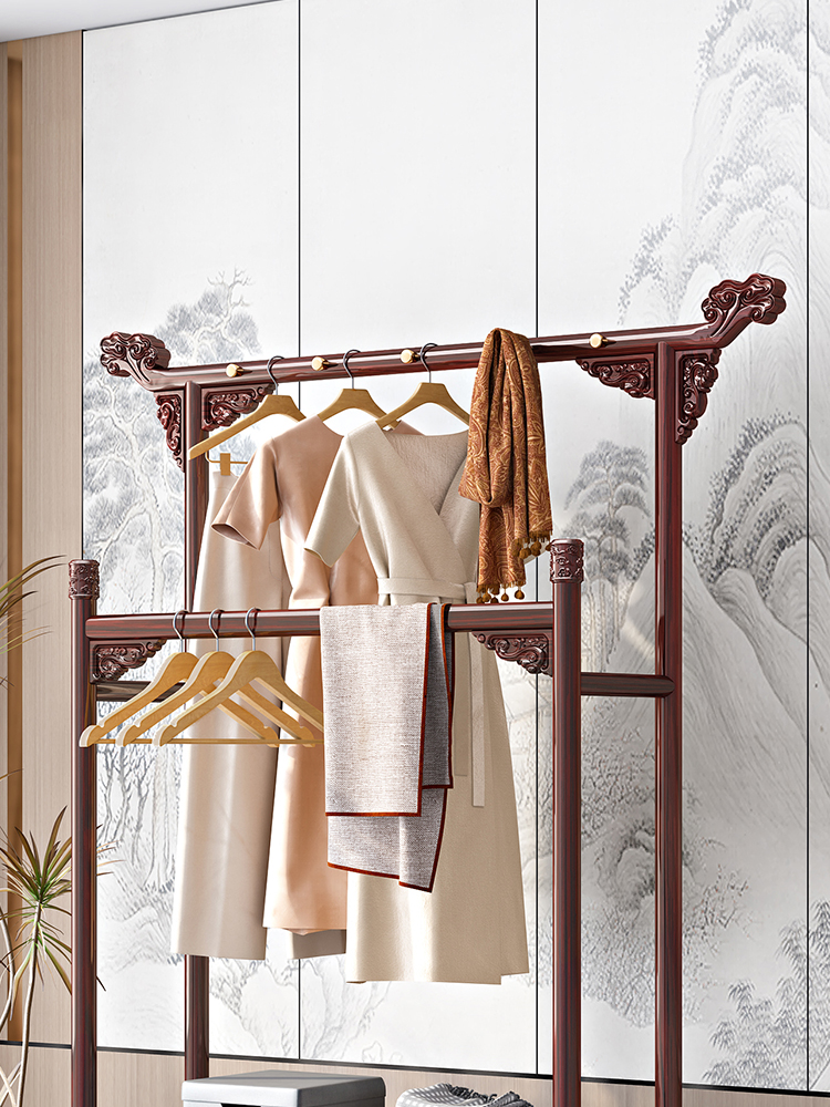 furniture，New Chinese style，Mahogany，Coat rack，Hanging clothes，classical，