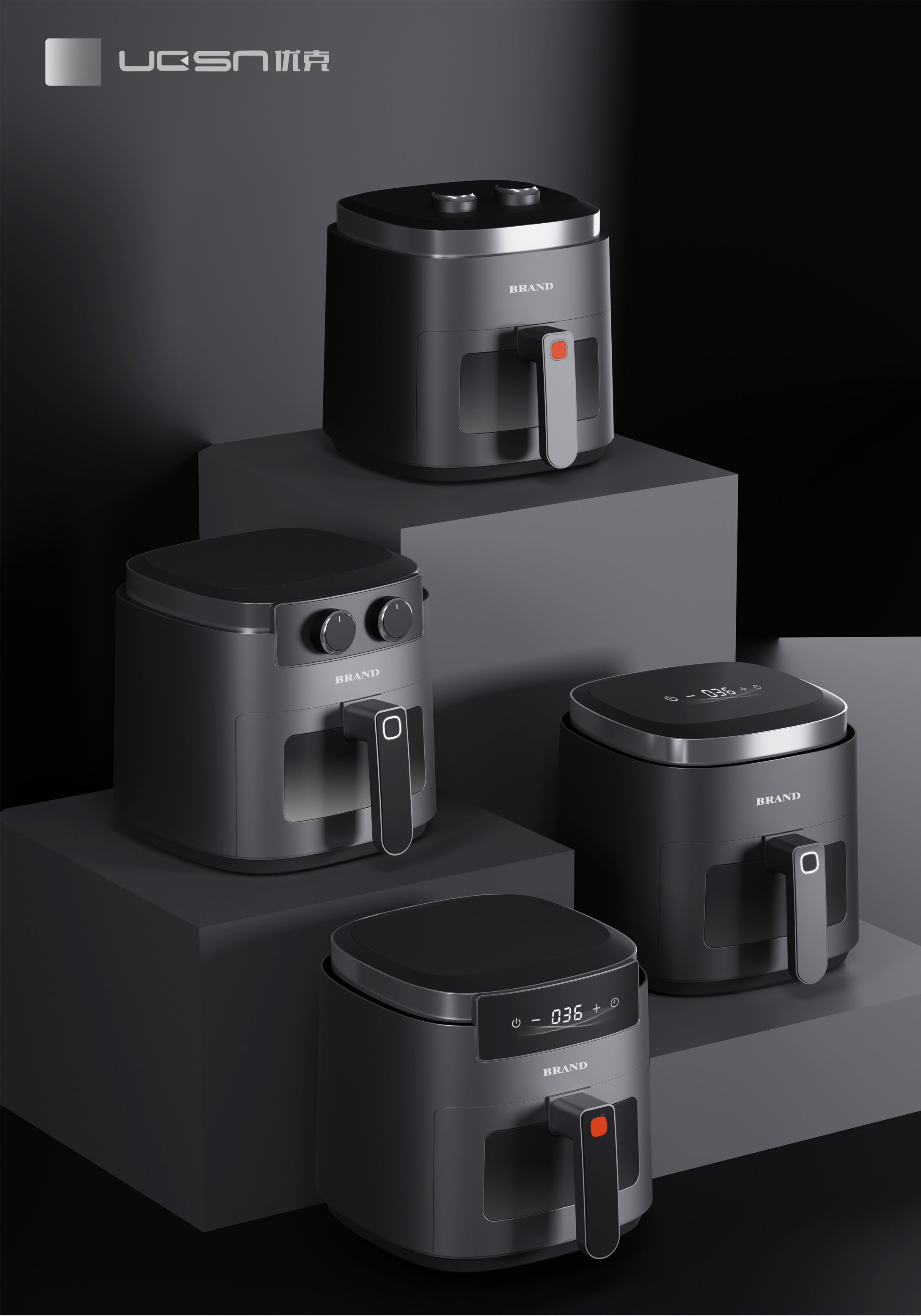 Air fryer，Kitchen appliances，product design，Product definition，Rendering of renderings，