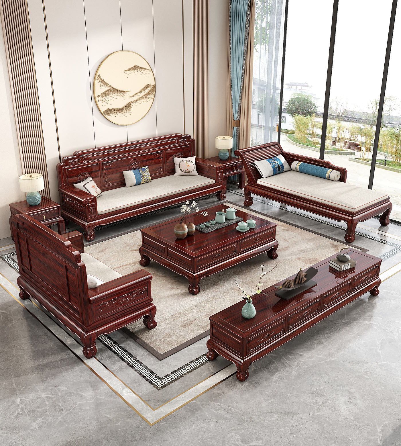 New Chinese style，Mahogany，sofa，Concubine，imperial concubine，solid wood，furniture，