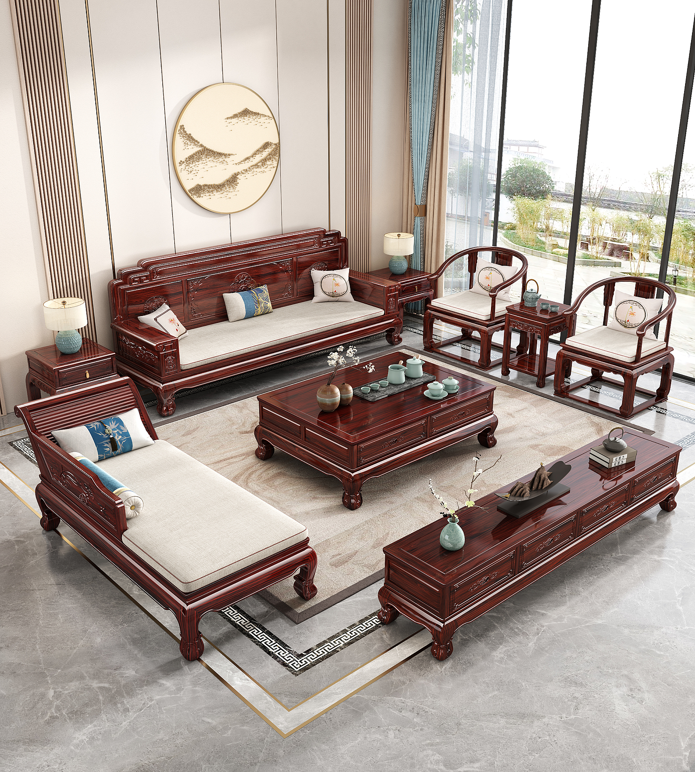 New Chinese style，Mahogany，sofa，Concubine，imperial concubine，solid wood，furniture，