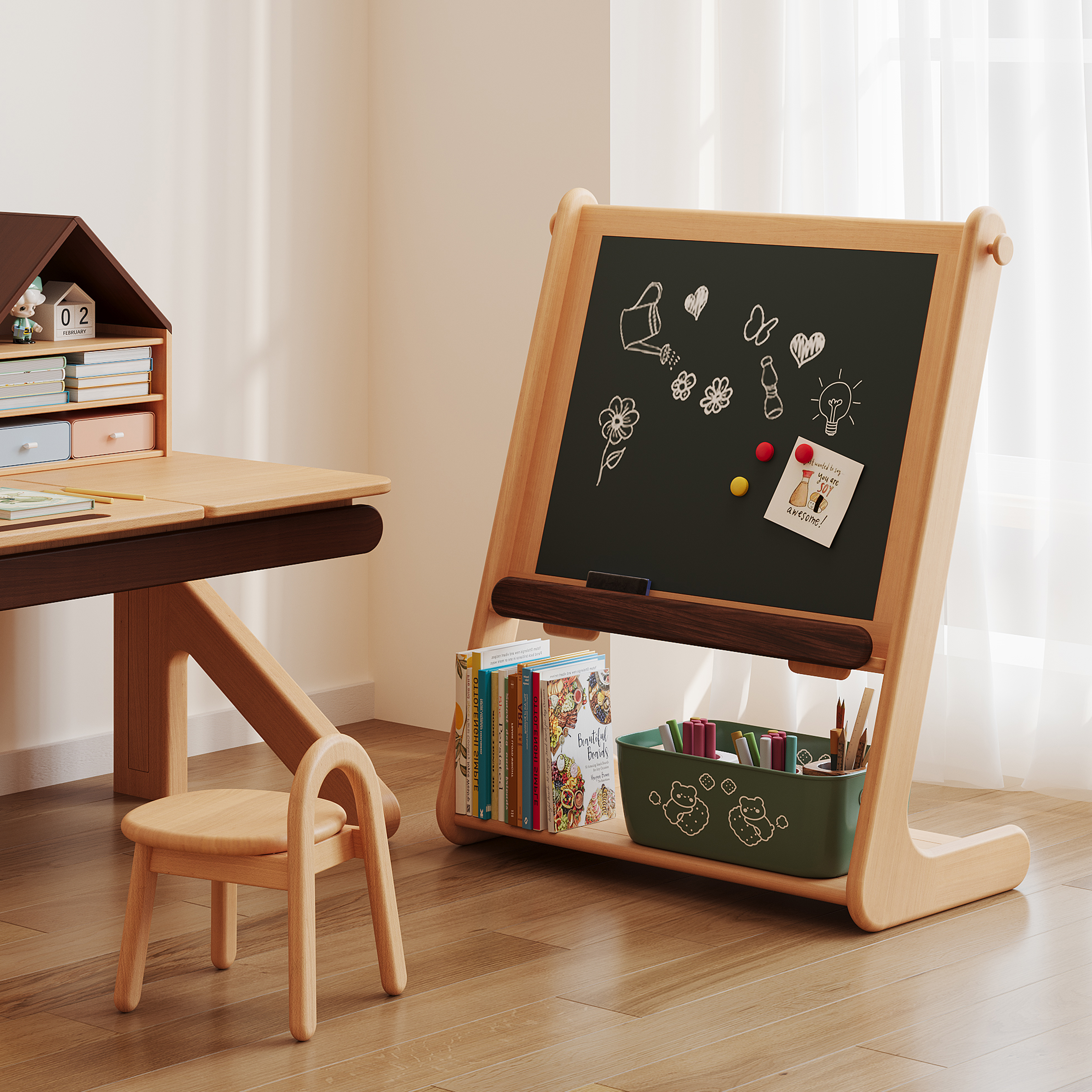 furniture，Children's furniture，Picture book rack，Drawing board，