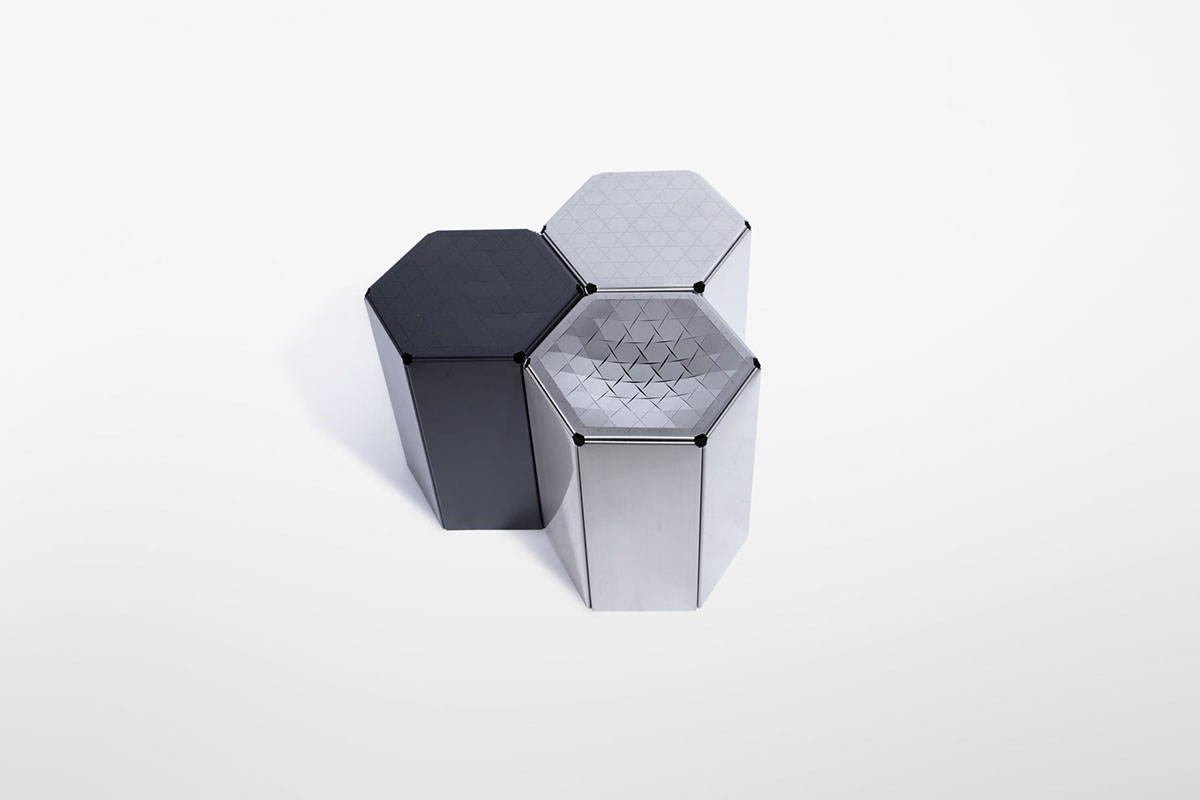 Seat design，Chair design，Create 101，stool，toughness，Metal，Stationery design，clocks and watches，Wall clock，Desktop storage，pen container，Business card holder，lamps and lanterns，a chandelier，Metallic materials，Lamp design，Desk lamp，Hexagonal prism design，Square design，crackle，