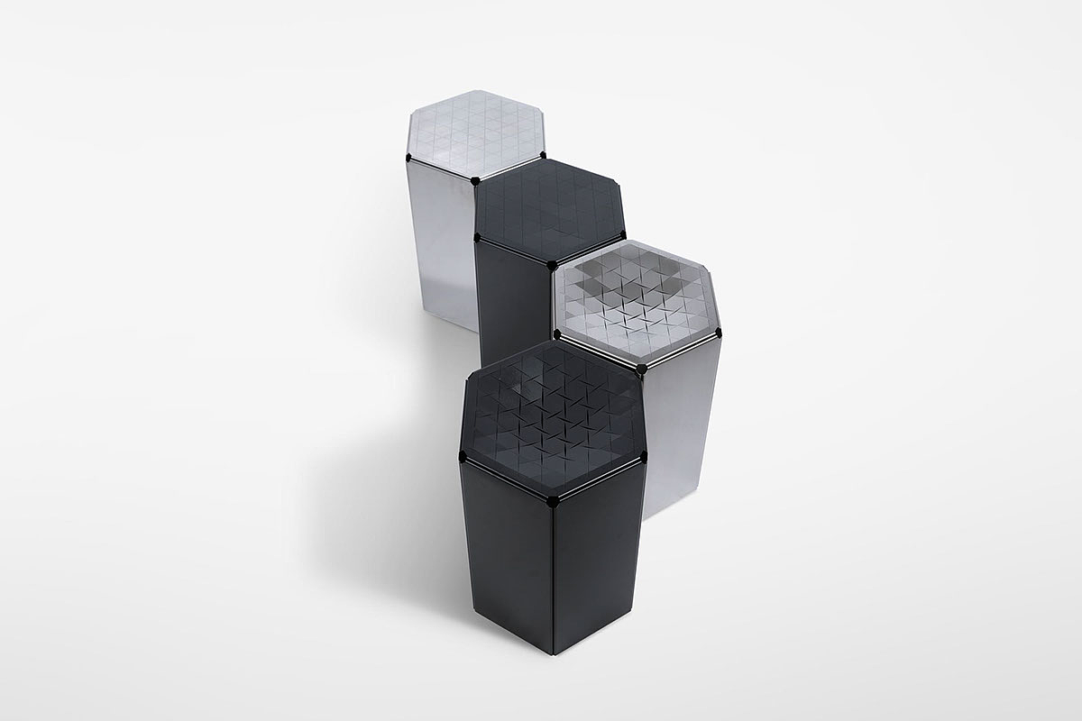 Seat design，Chair design，Create 101，stool，toughness，Metal，Stationery design，clocks and watches，Wall clock，Desktop storage，pen container，Business card holder，lamps and lanterns，a chandelier，Metallic materials，Lamp design，Desk lamp，Hexagonal prism design，Square design，crackle，