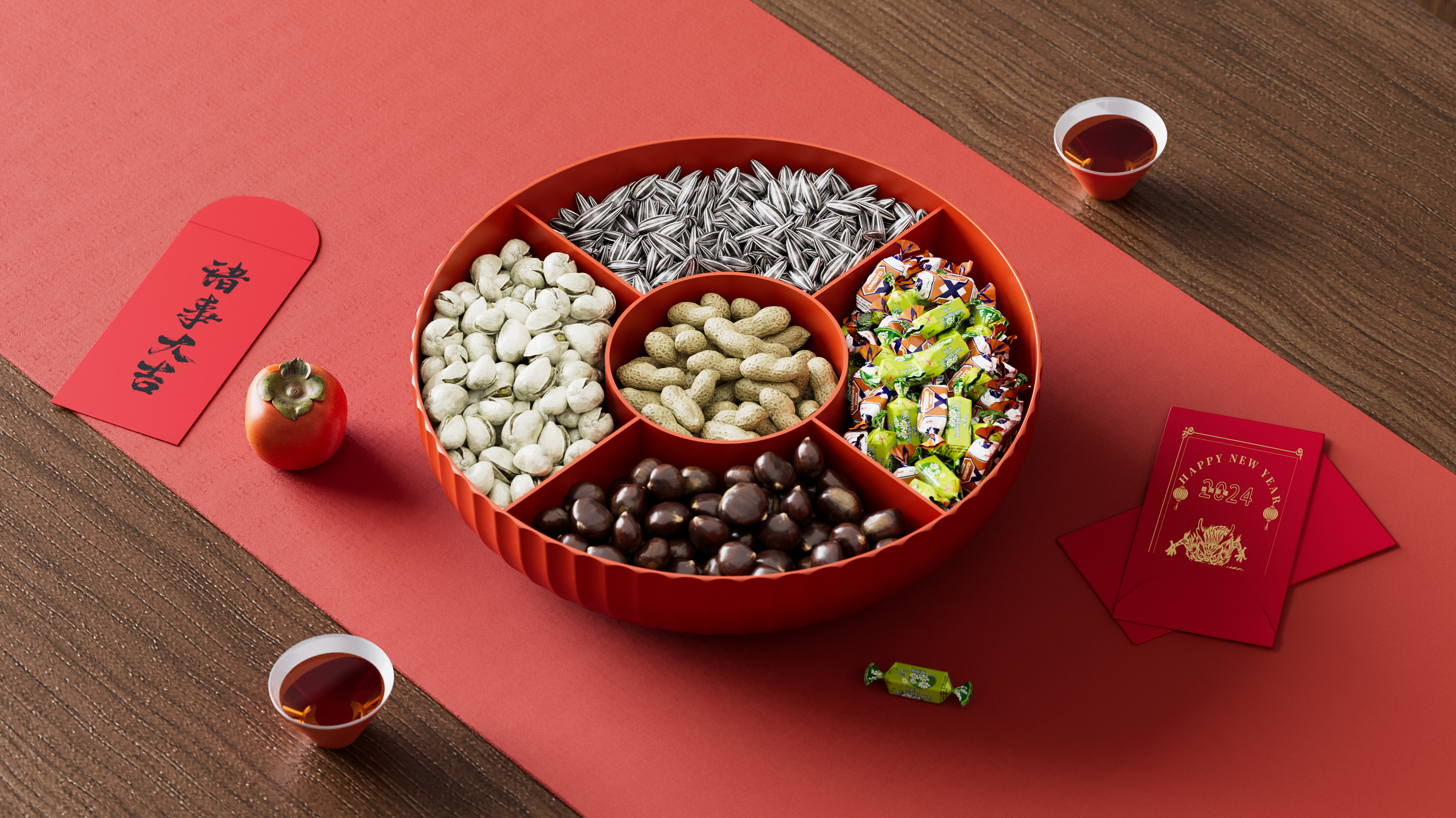 Fruit tray，Candy tray，Dried fruit box，National tide，persimmon，Wishful thinking，