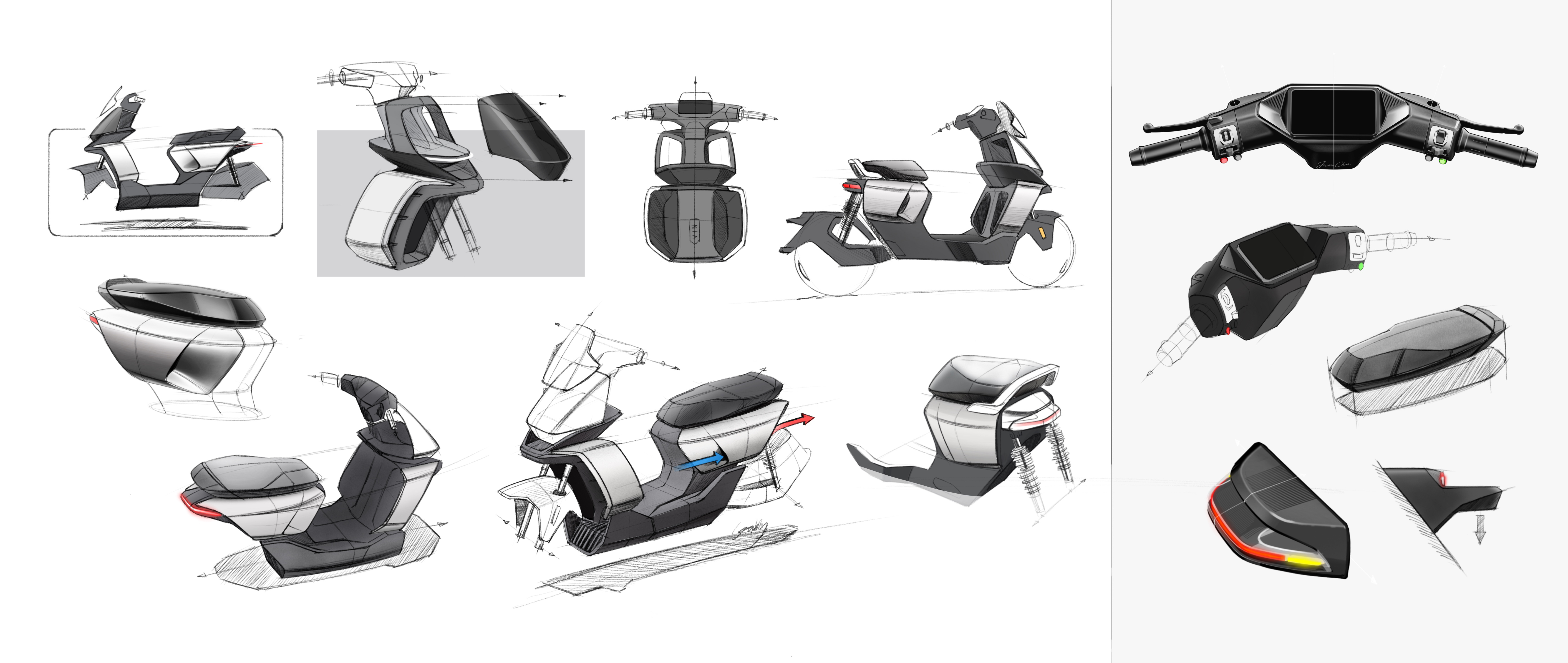 Electric vehicle，Scooter，Procreate，BLENDER，Number nine，Hand drawn，Render，