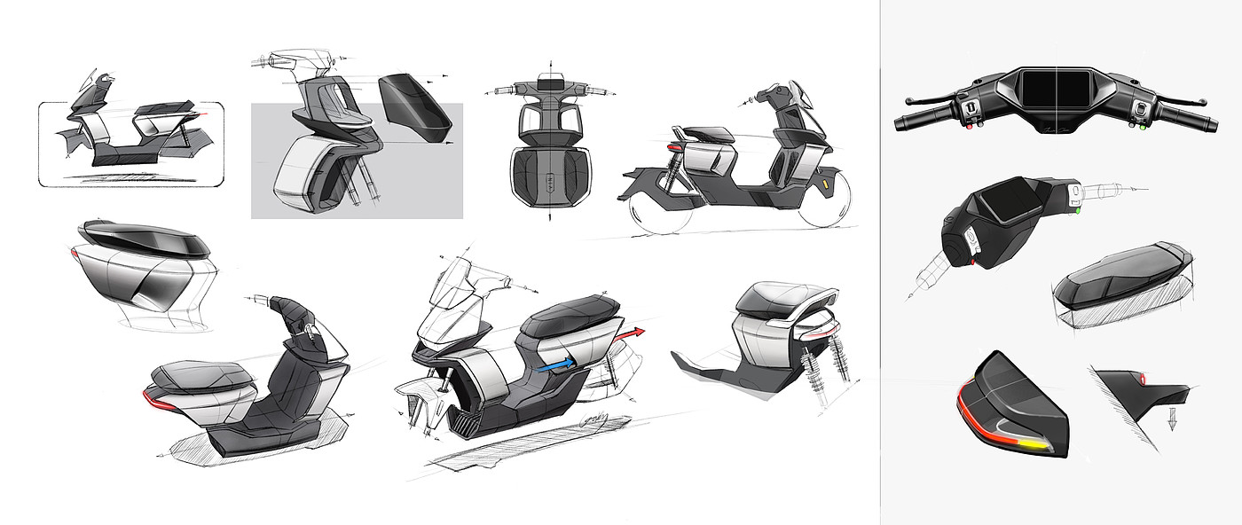 Electric vehicle，Scooter，Procreate，BLENDER，Number nine，Hand drawn，Render，