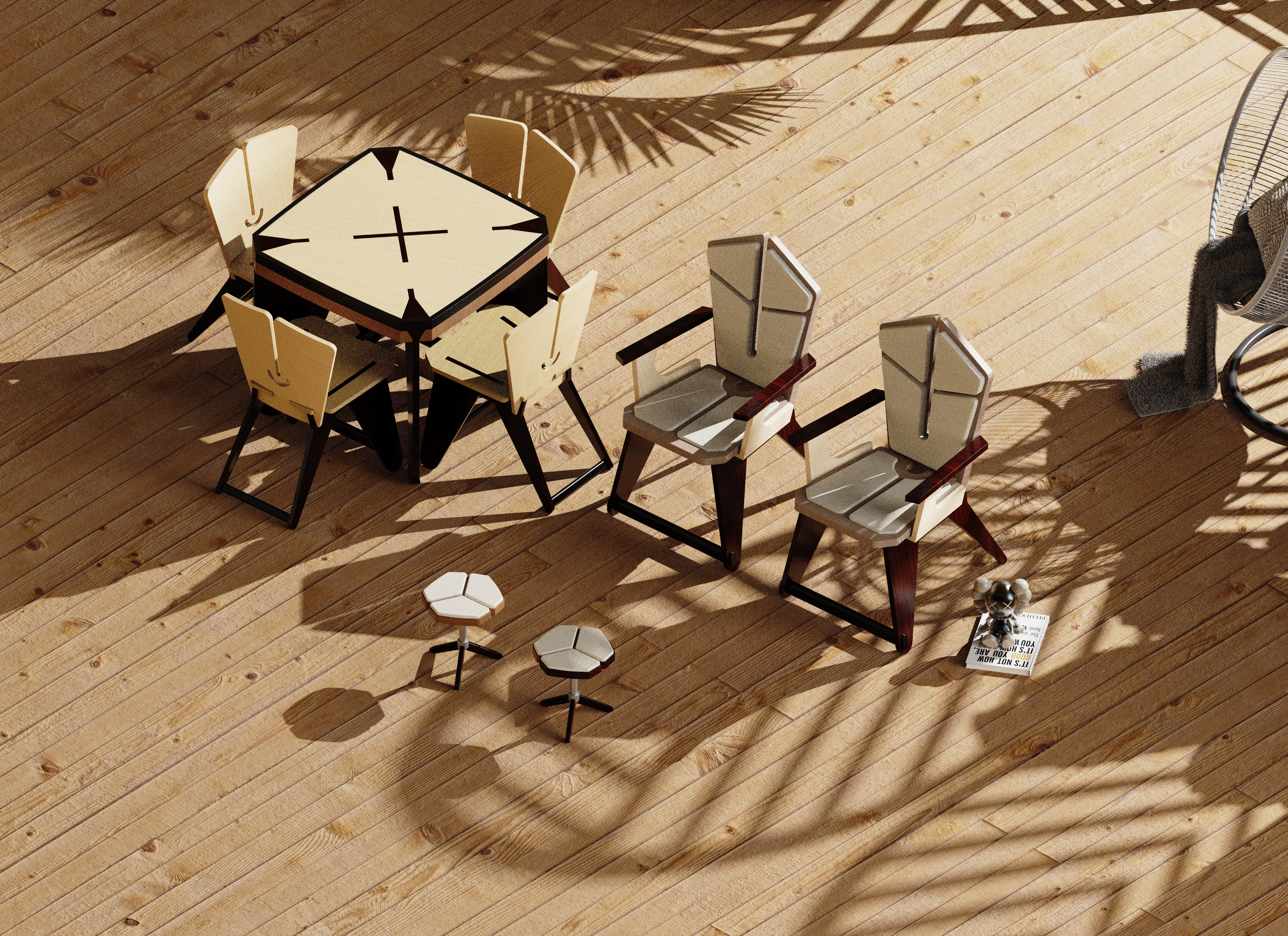 Tables and chairs，Wooden furniture，Wooden structure，