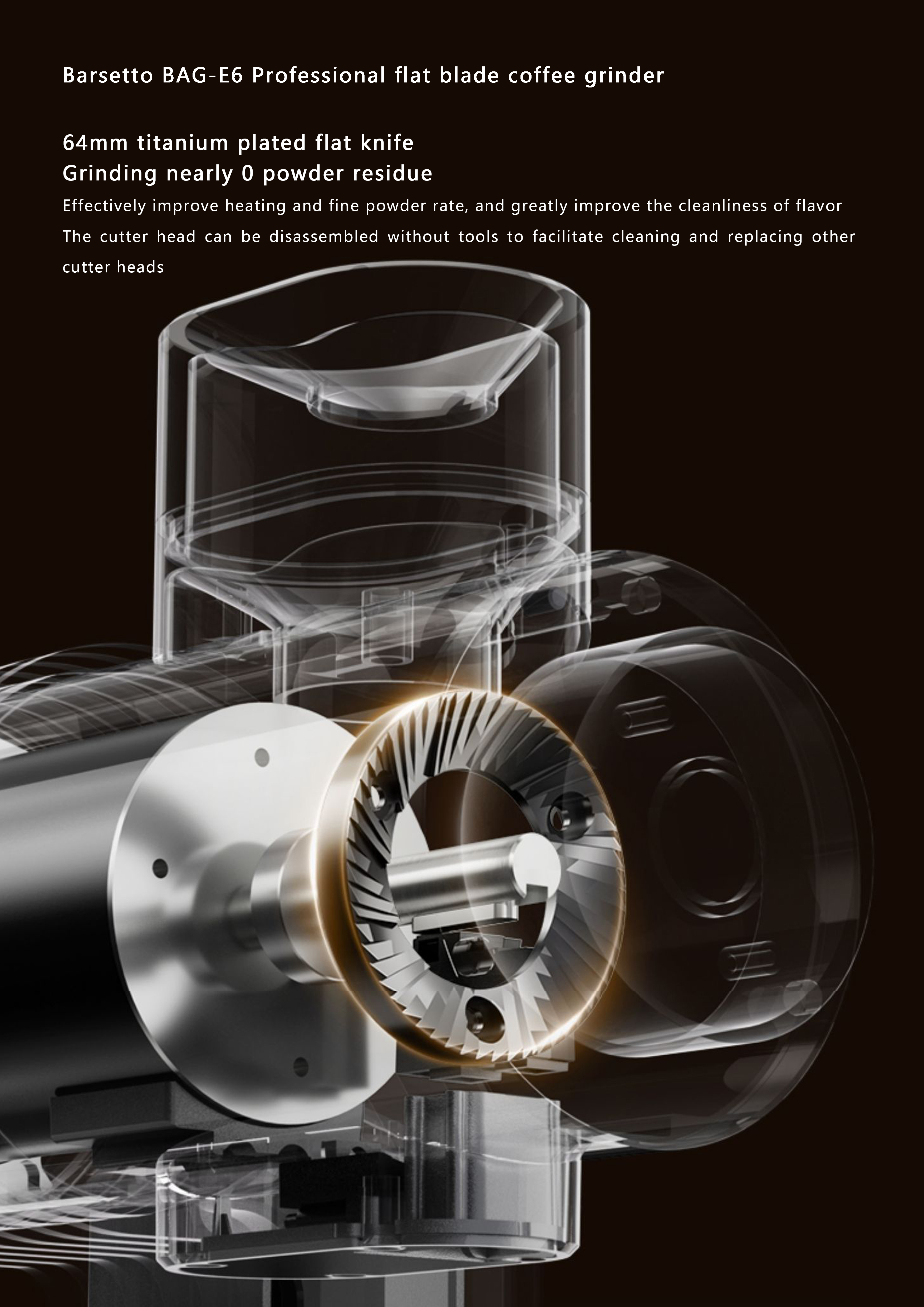 Brushless motor，64MM Titanium Plated Flat Knife，industrial design，Bean grinder，product design，Barsetto，Yum Chart，Intelligent with weighing powder cup，