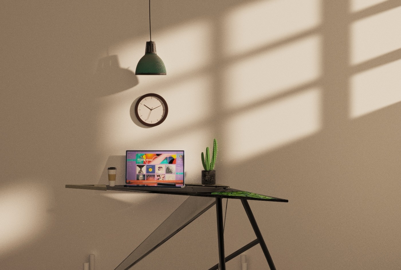 desk，Keyshot rendering，geometry，Glass，steel，