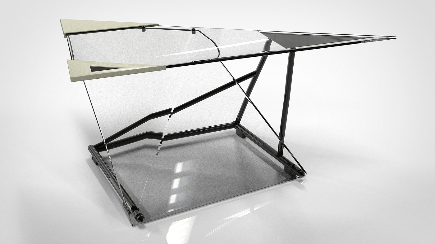 desk，Keyshot rendering，geometry，Glass，steel，