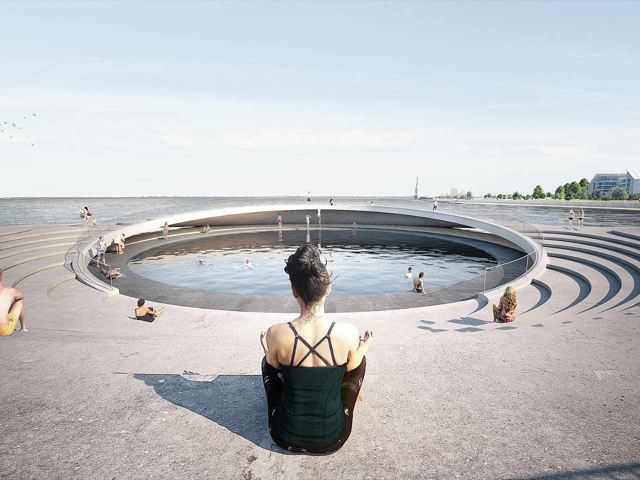 flowing water，sun bath，theatre，Swimming pool，Lisbon，