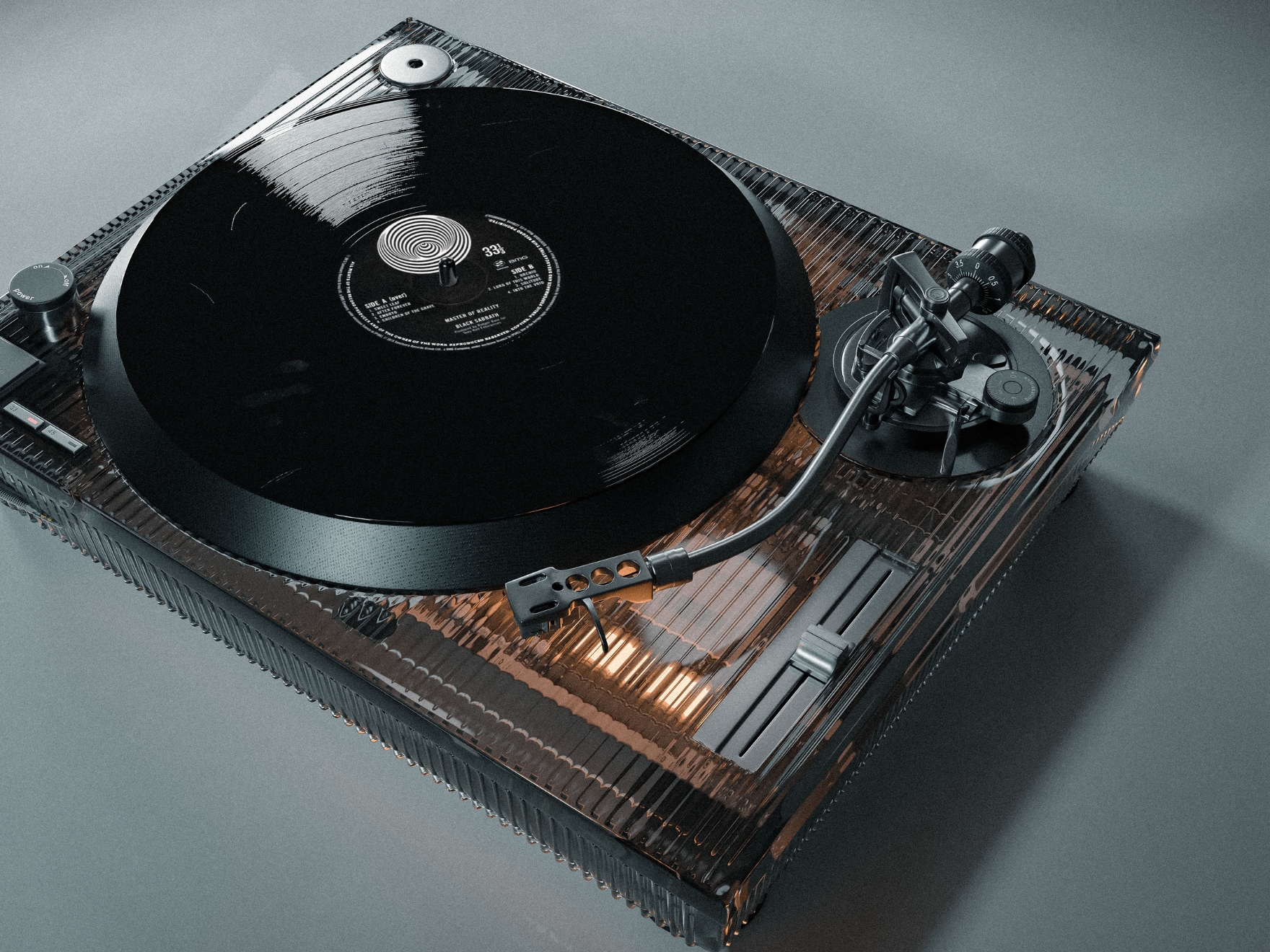 Vinyl record player，Retro，transparent，Design aesthetics，