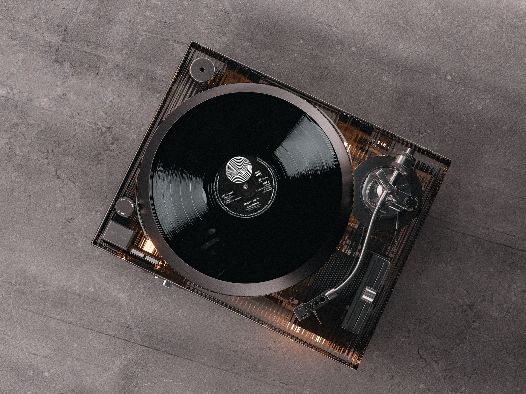 Vinyl record player，Retro，transparent，Design aesthetics，