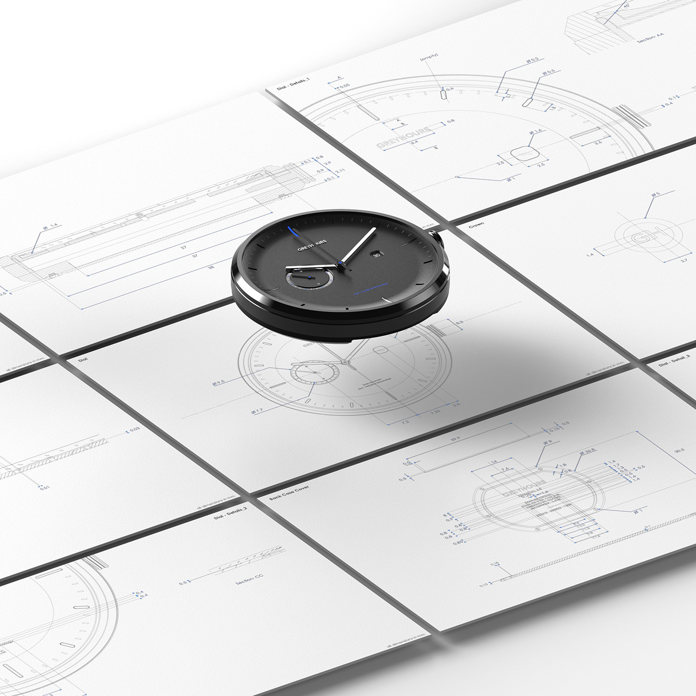 Painting，GREYHOURS，Wrist watch，3D model，Swiss movement ，