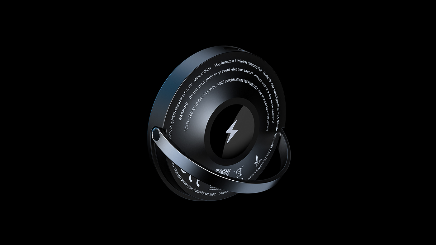 Magnetic wireless charger，Charger with bracket，Folding bracket magnetic suction wireless charging，Simple business style，industrial design，