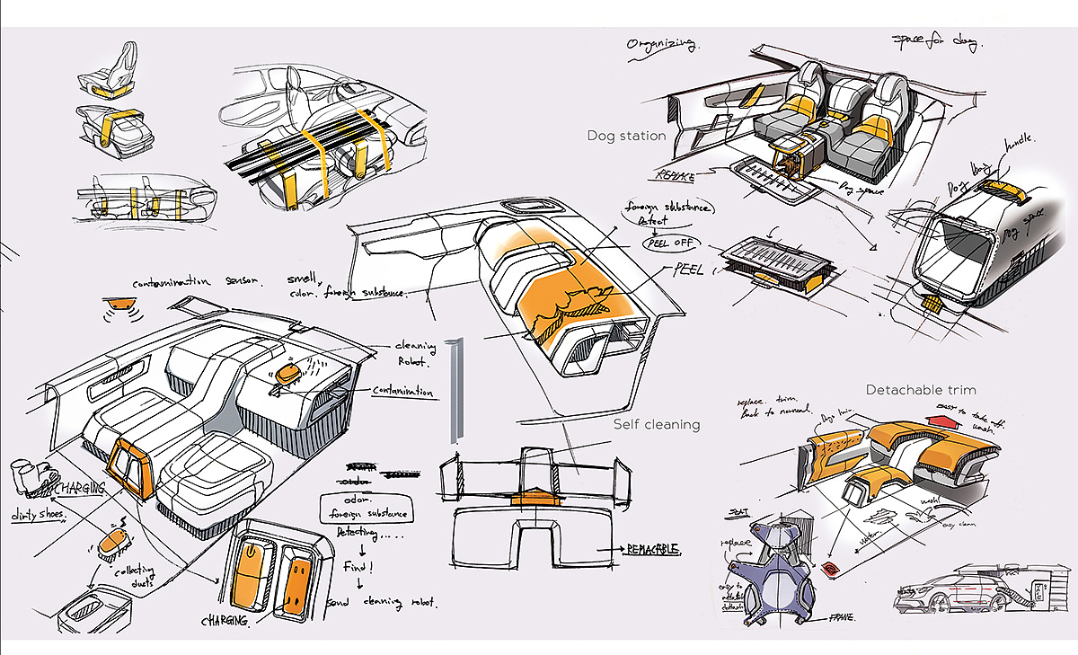 automobile，Interior，space，Hand drawn，concept，