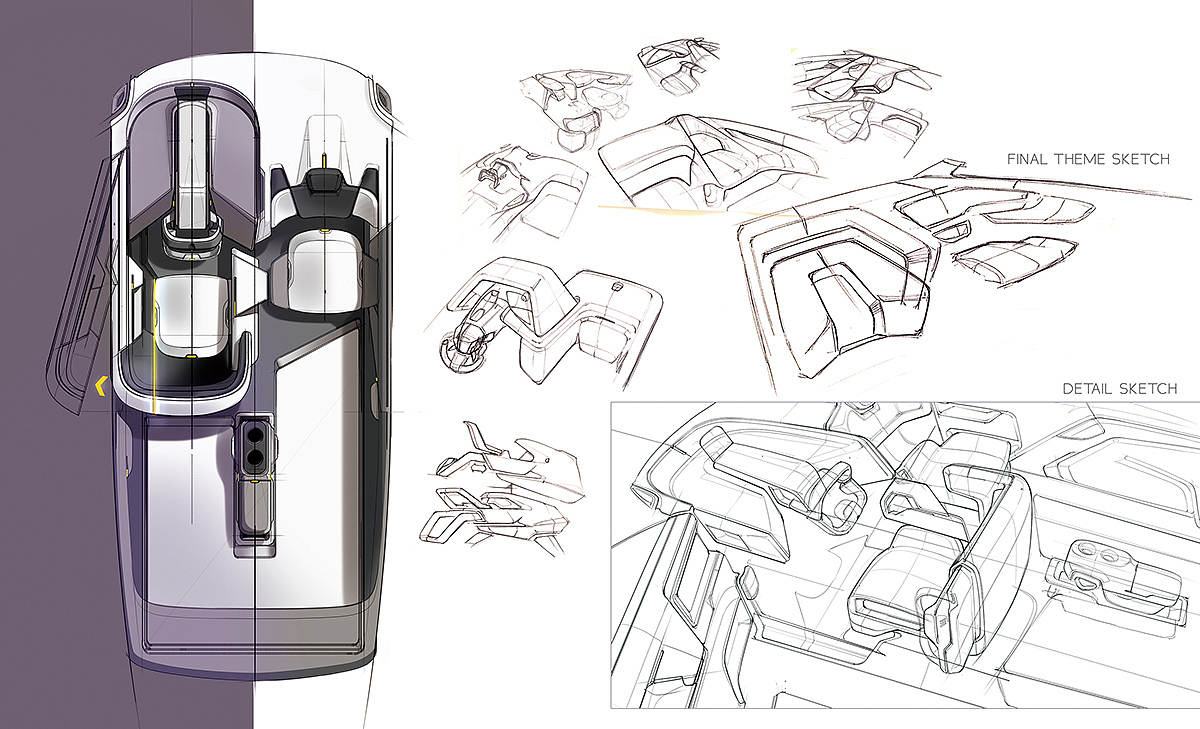 automobile，Interior，space，Hand drawn，concept，